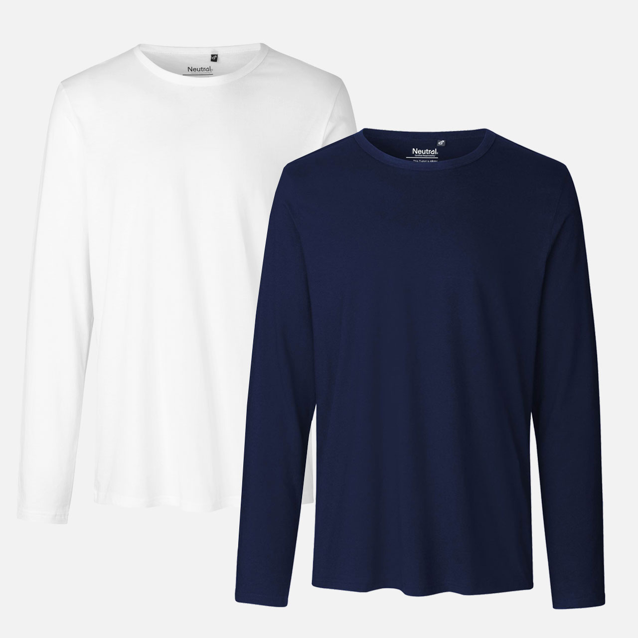 Langarmshirt, Baumwollshirt, Navy Blau, Weiß, Basic Shirt
