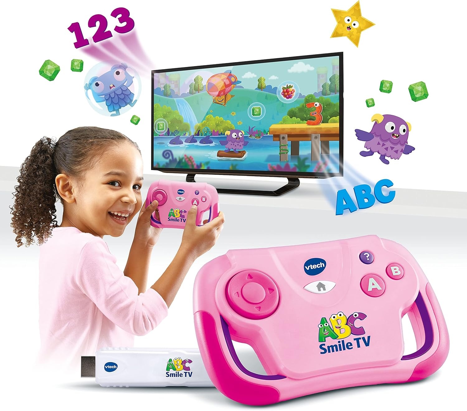 VTech ABC Smile TV pink Kabellose Lernkonsole für Kinder von 3 bis 7 Jahren