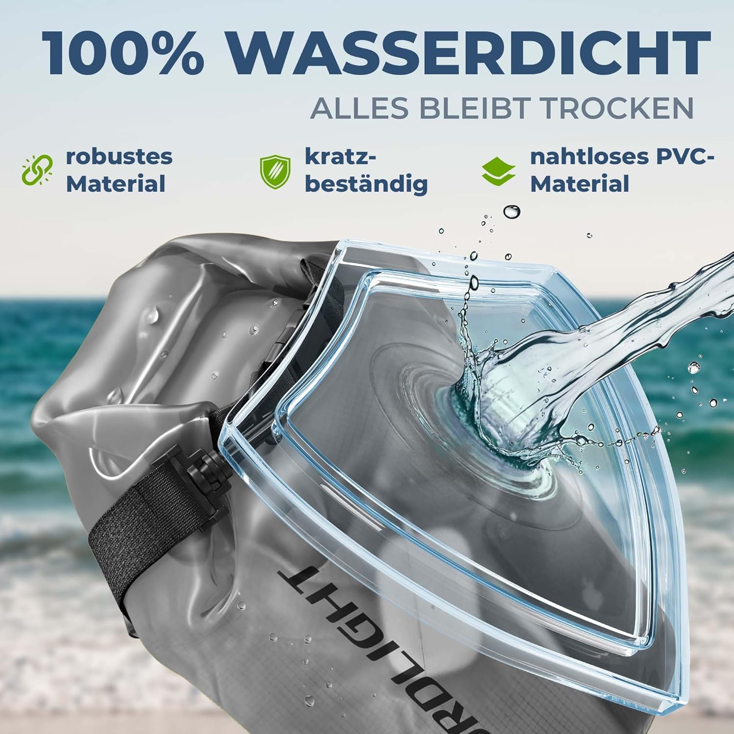 Nordlight 3er Set Wasserdichter Rucksack Dry Bag 20L - Roll Top Rucksack Kurierrucksack anthrazit