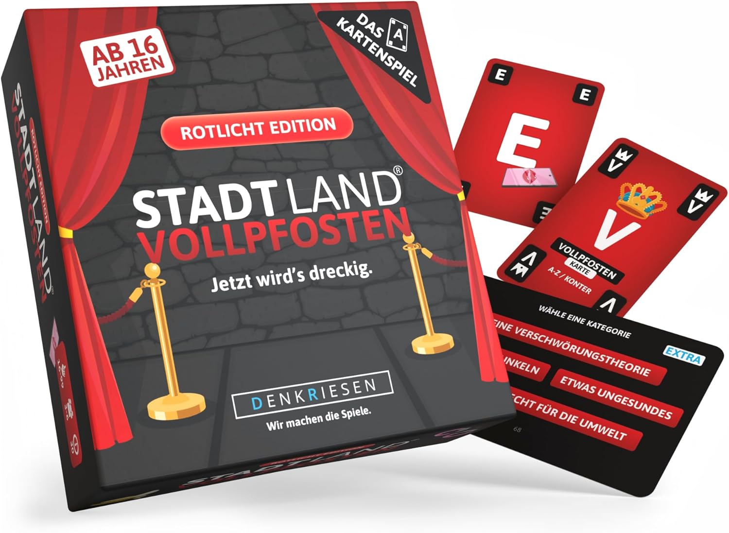 DENKRIESEN - Stadt Land Vollpfosten ? Das Kartenspiel - Rotlicht Edition - 'Jetzt wird's dreckig.' | Geschenk | Reisespiel | 200 Kategorien | ab 16 Jahren | 3-6 Spieler | Party | Stadt Land Fluss
