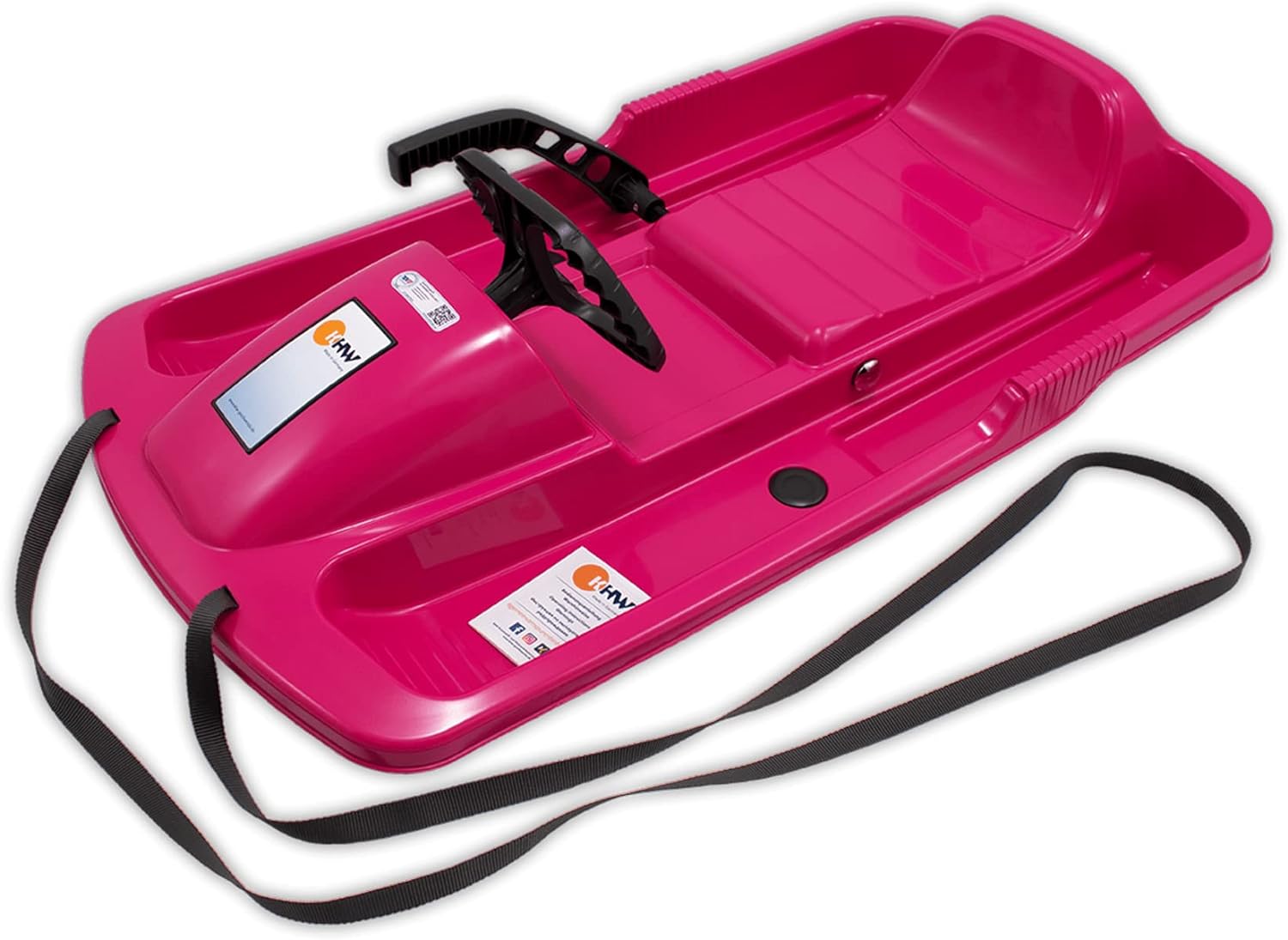 KHW 21013 Lenkschlitten Snow Fox in pink aus Kunststoff Schlitten mit Lenkrad Lenkbob Schlitten