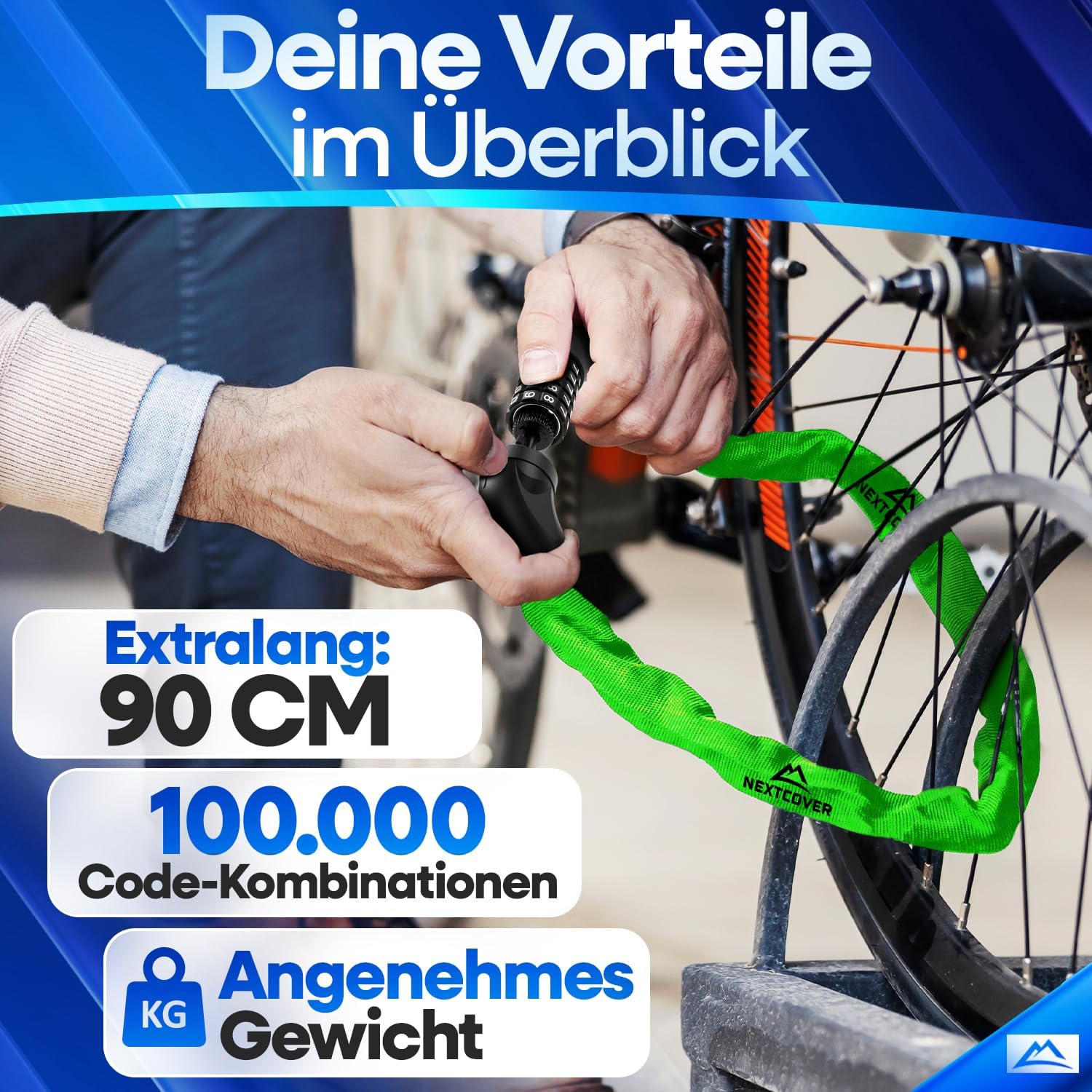 NEXTCOVER Fahrradschloss LockOne mit Zahlencode - SAFESECURE Zahlenschloss hohe Sicherheit Fahrradschloss Zahlenschloss robustes & langlebiges Kettenschloss Fahrrad Bike Lock