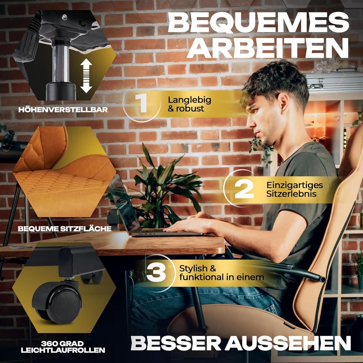 SITZGOLD S ONE Gaming Stuhl braun Schreibtischstuhl Bürostuhl #B20