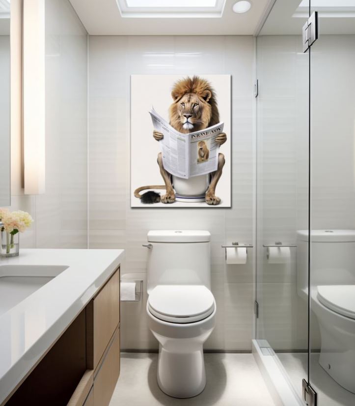 Wandbild Löwe auf Toilette 30x40cm HDF