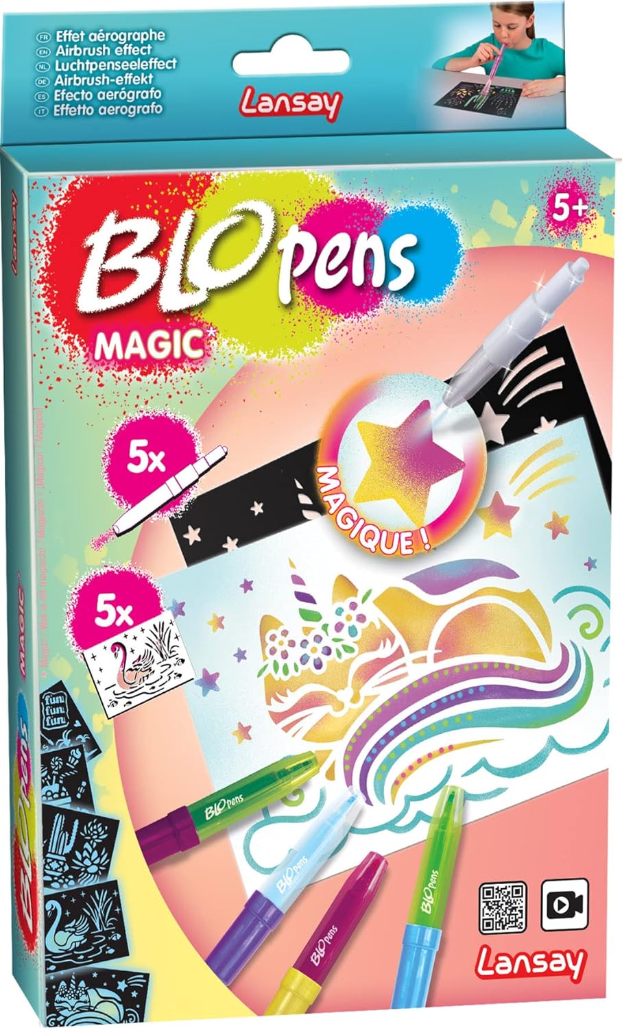 Lansay 3223605 Blopens Sprühstiftset Magic Magie Pistestifte Airbrush Effekt Malset Malen Zeichnen Sprühen