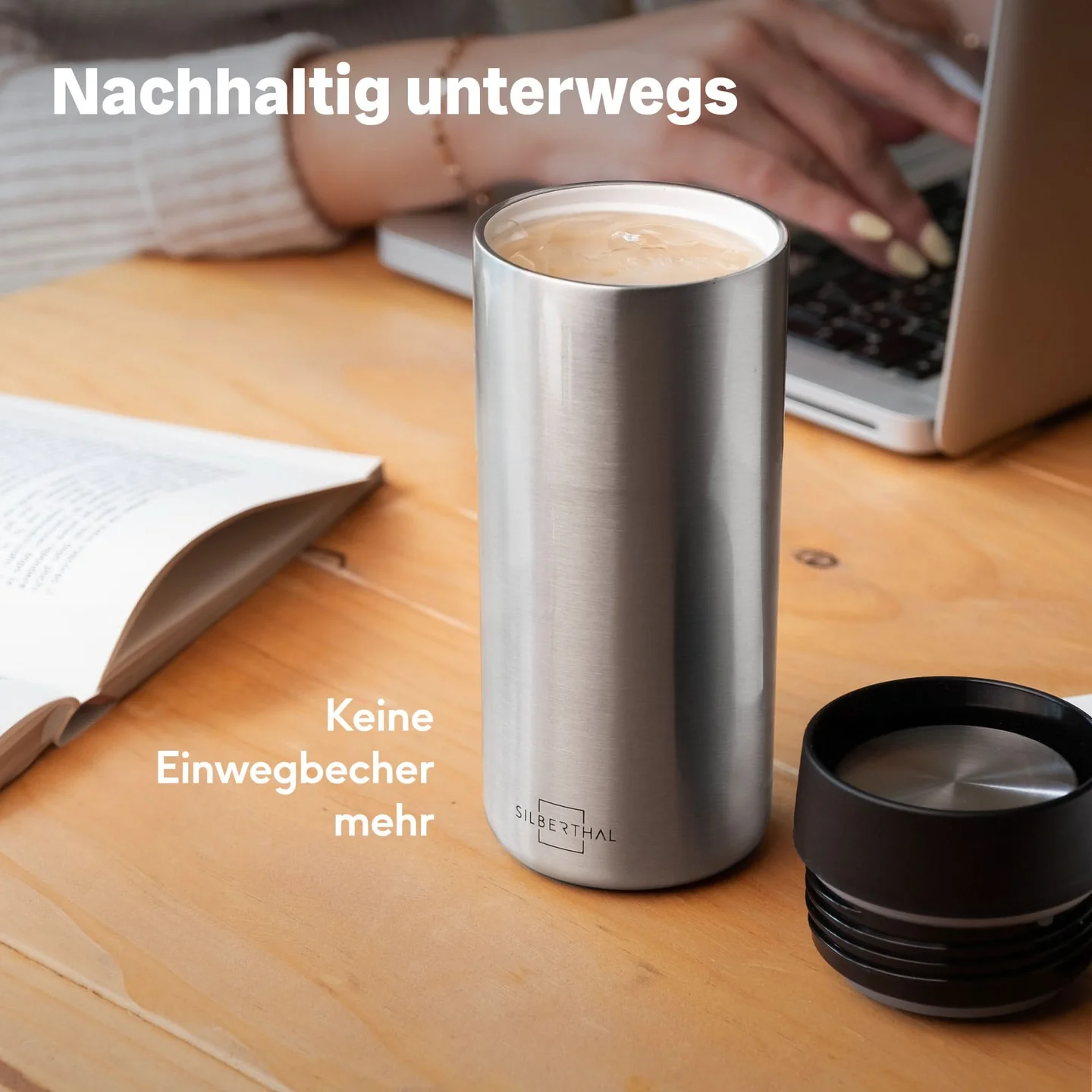 Silberthal Thermobecher 350ml vakuumisoliert Doppelwand Silber