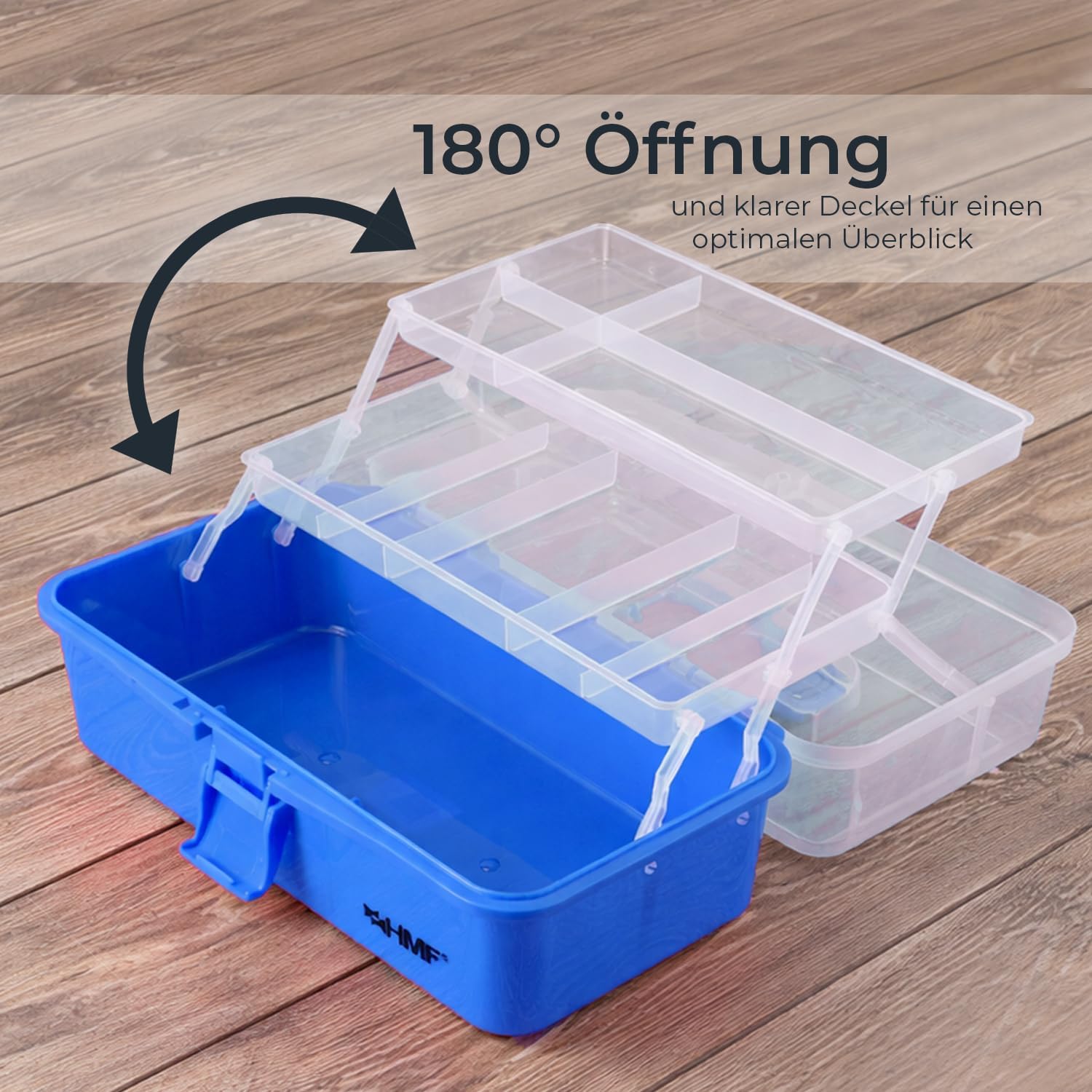 Werkzeugkasten, Aufbewahrungsbox, durchsichtiger Deckel, modular, blau