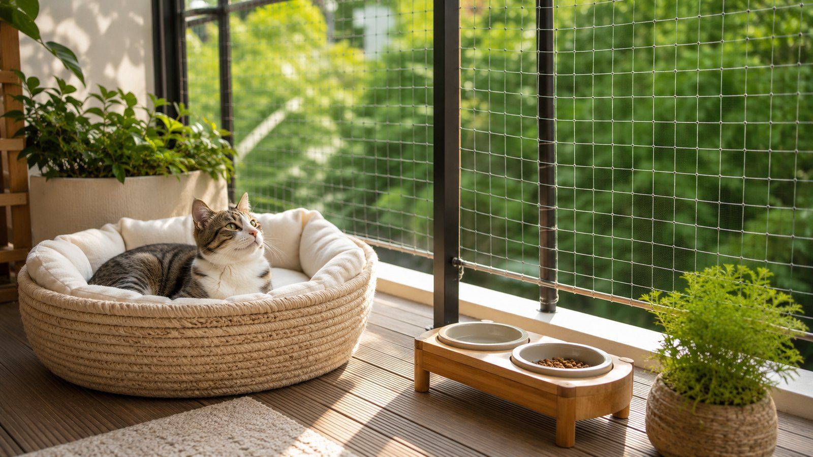 Katze, Katzenkorb, Indoor, Terrasse, Futterstation