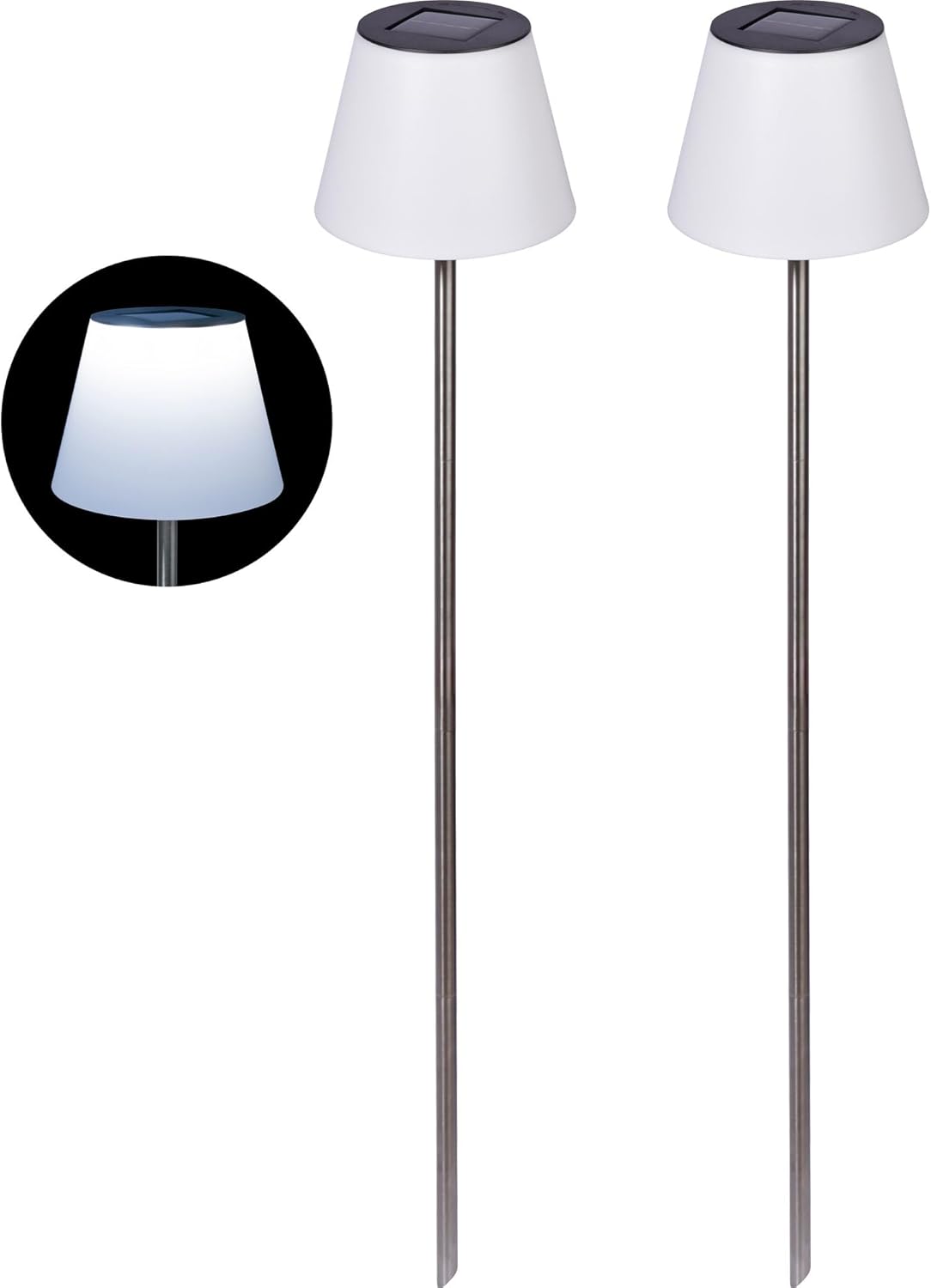 dobar großer LED Solar-Gartenstecker im 2er Set aus Kunststoff für Außen - Wetterfeste Outdoor Solarlaterne am Stab aus Stahl für den Garten 18 x 18 x 90 Weiß