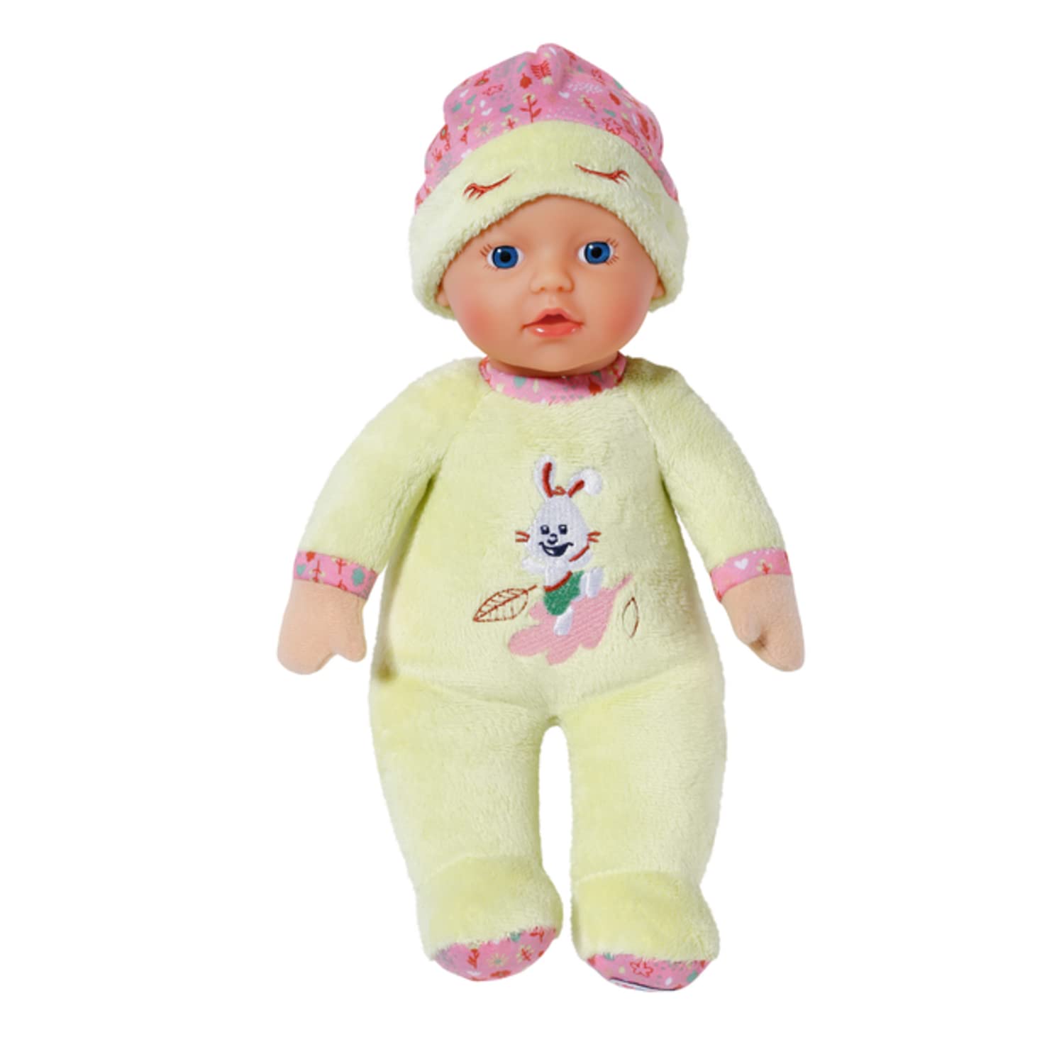 Zapf Creation 832271 BABY born Sleepy for babies green 30cm - weiche Stoffpuppe für Babys in hellgrün mit herunterziehbarer Mütze, integrierte Rassel, waschbar, ab Geburt nutzbar