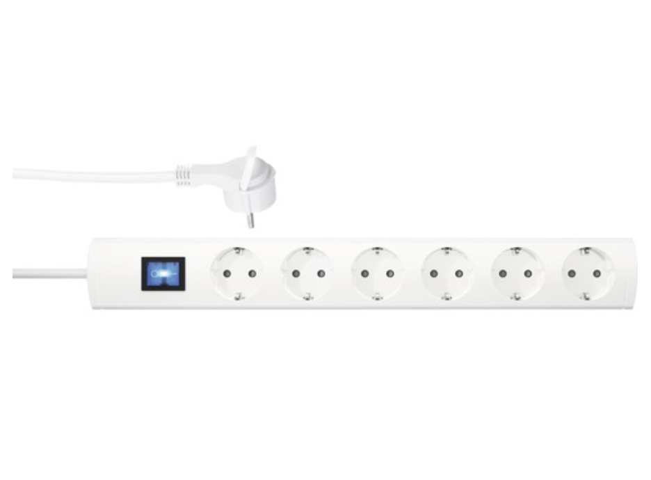 Kopp Steckdosenleiste 6-fach Schalter 90° H05VV-F3G1,5 weiß 1,4 m UNOversal mit extra flachem Winkelstecker