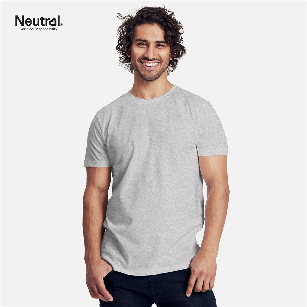 Herren-T-Shirt, Kurzarm, Rundhalsausschnitt, Hellgrau, Melierter Stoff