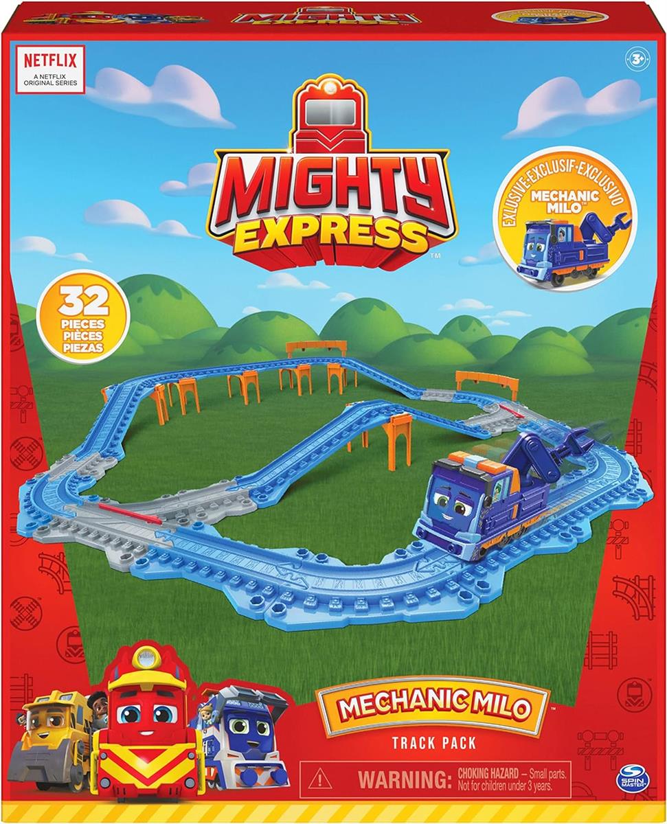 Spin Master 6060209 MEX Mighty Express Schienen Set mit Push-and-Go Zug Mechaniker Milo Schienenset mit Zug