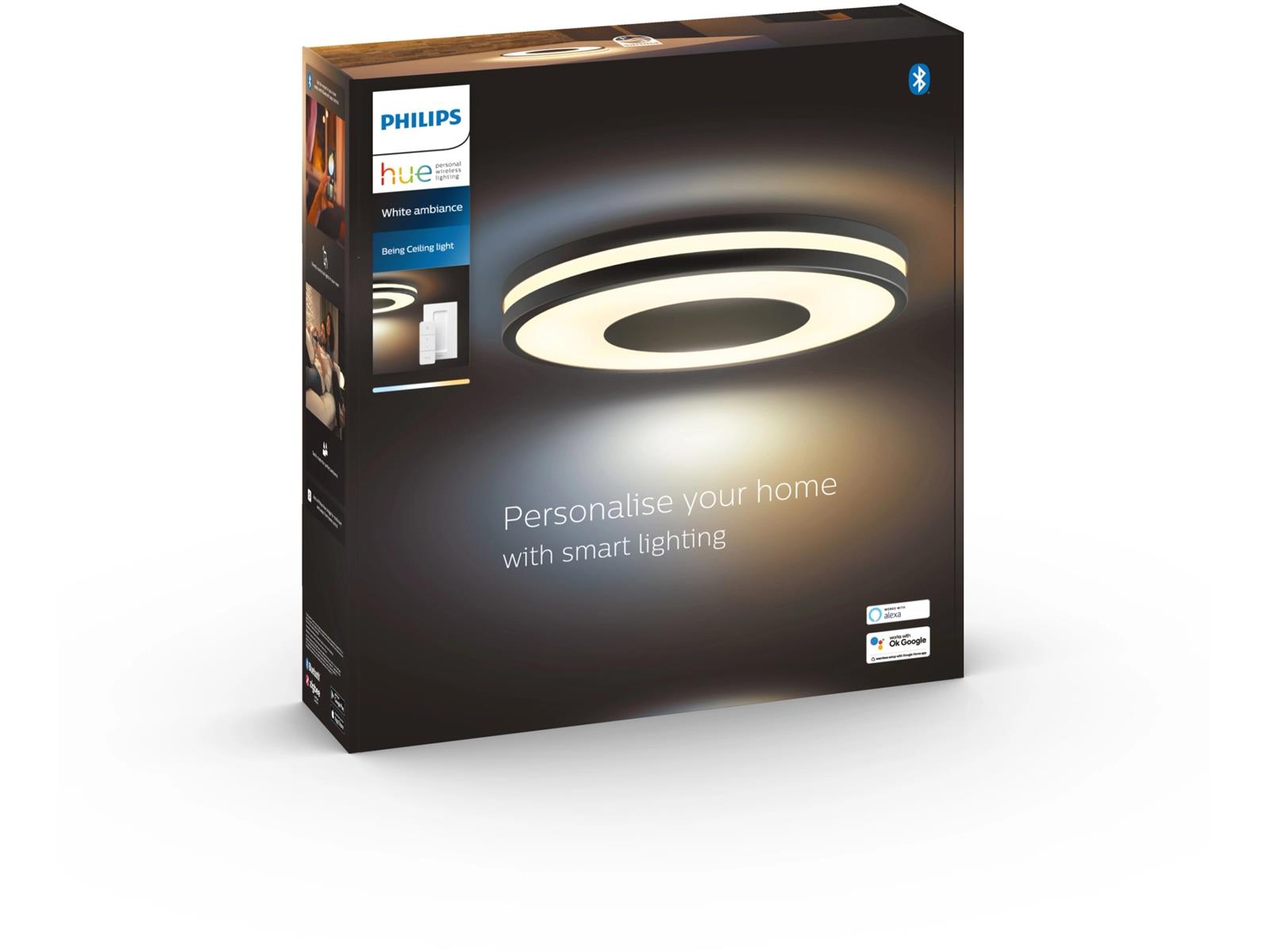 Philips Hue Deckenleuchte White Ambiance Being Schwarz inkl. Dimmer