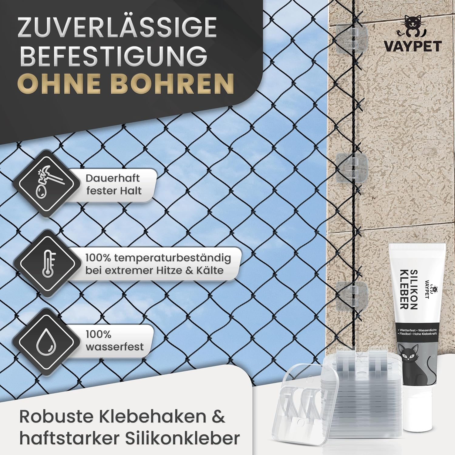 VAYPET 50 Klebehaken transparent & 1x Silikonkleber zur Befestigung Lichterketten Ketzennetz usw.