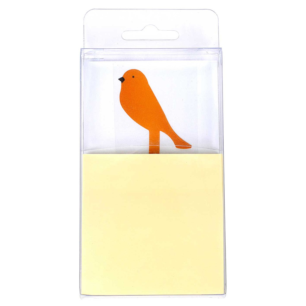 Notizblock mit selbstklebenden 100 Blatt und Vogel. Farbe: orange