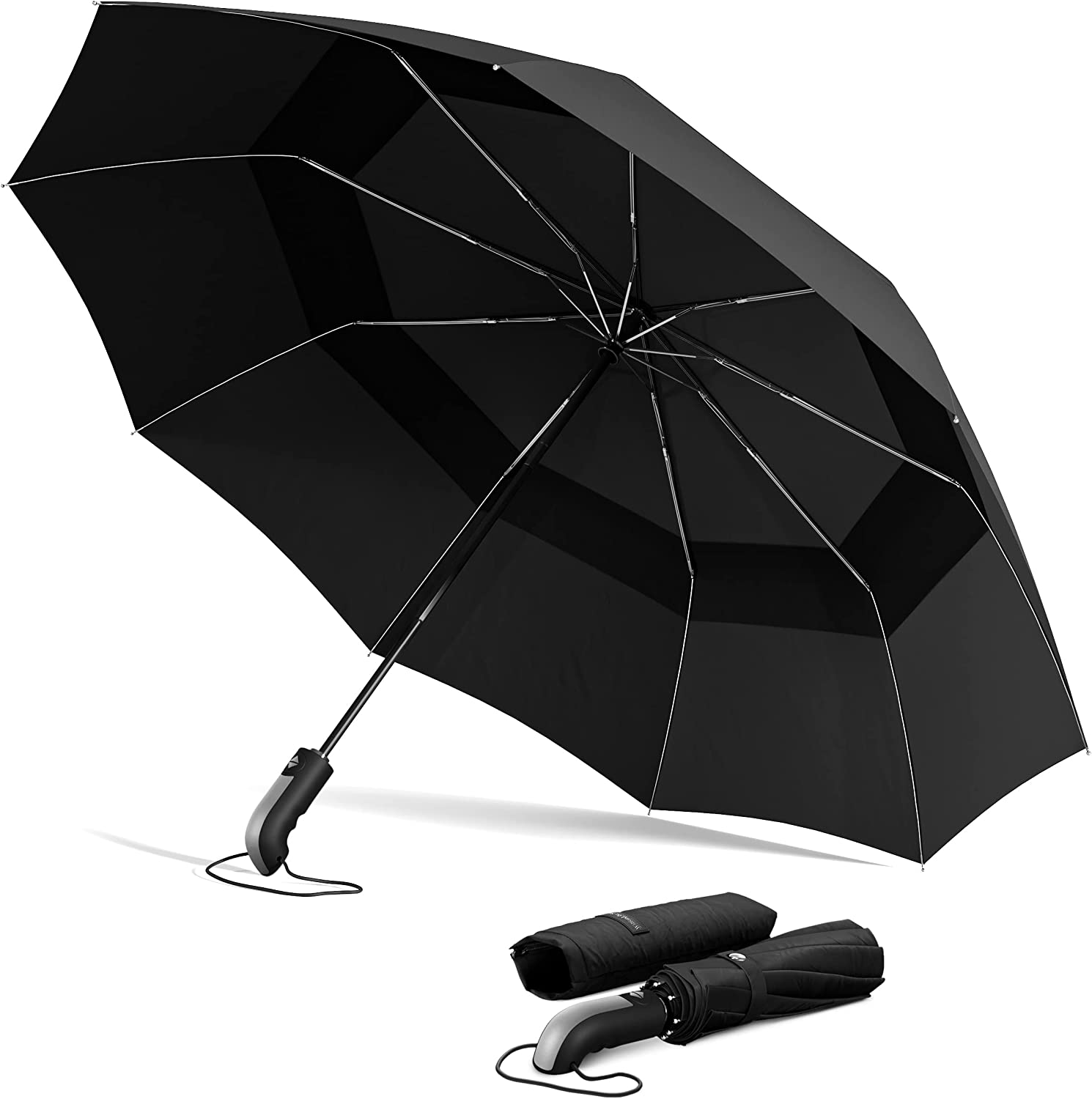 Wilford & Sons Regenschirm Taschenschirm Sturmfest schwarz/silber