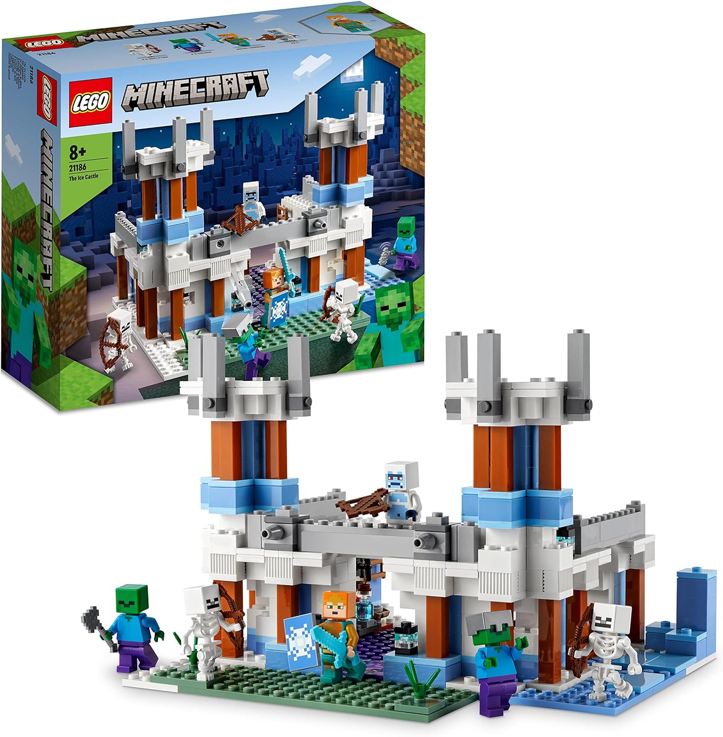 LEGO 21186 Minecraft Der Eispalast Spielzeug-Schloss inkl. Königlicher Krieger Diamantschwert Skelett und Zombie LEGO-Bausteine LEGO-Sets LEGO-Steine Bausteine Sets Steine