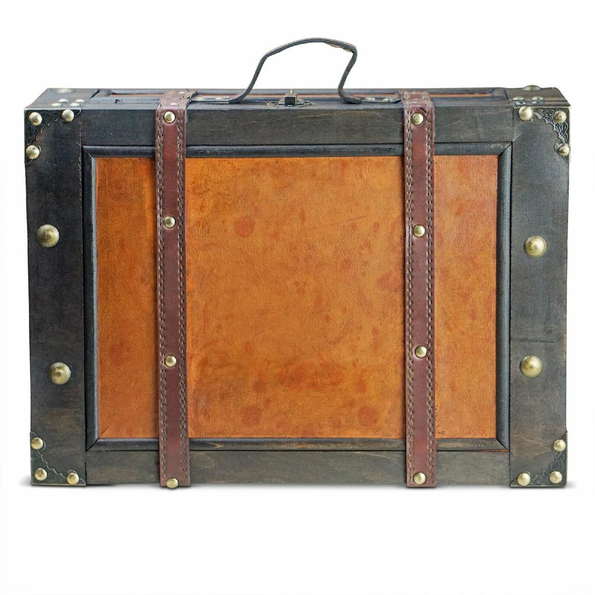 Koffer, Holz, Brieftaschenbox, Lederriemen, antik Stil