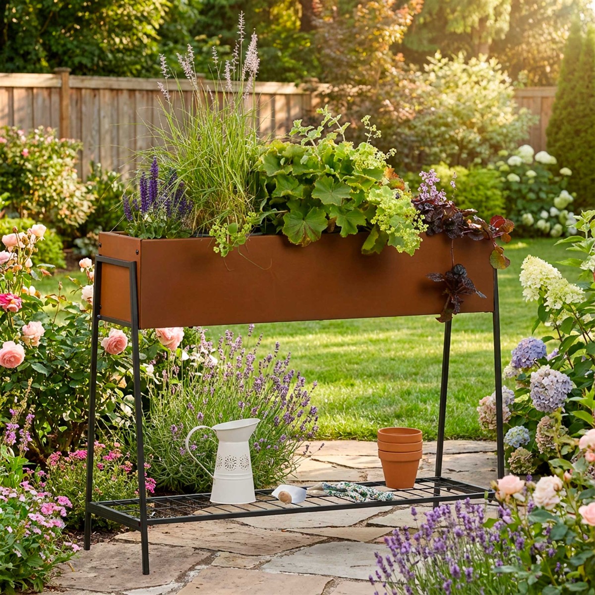 pflanzkorb, pflanzenbehaelter, gartenpflanzen, metallgestell, pflanzbox