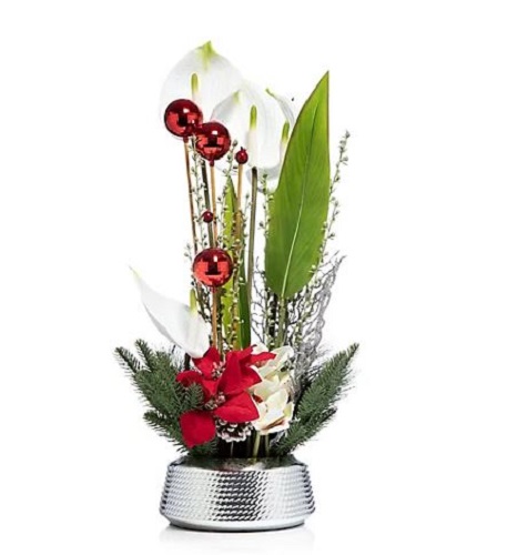 ABELLA Flora künstlich Arrangement Weihnachtsgesteck silber Topf