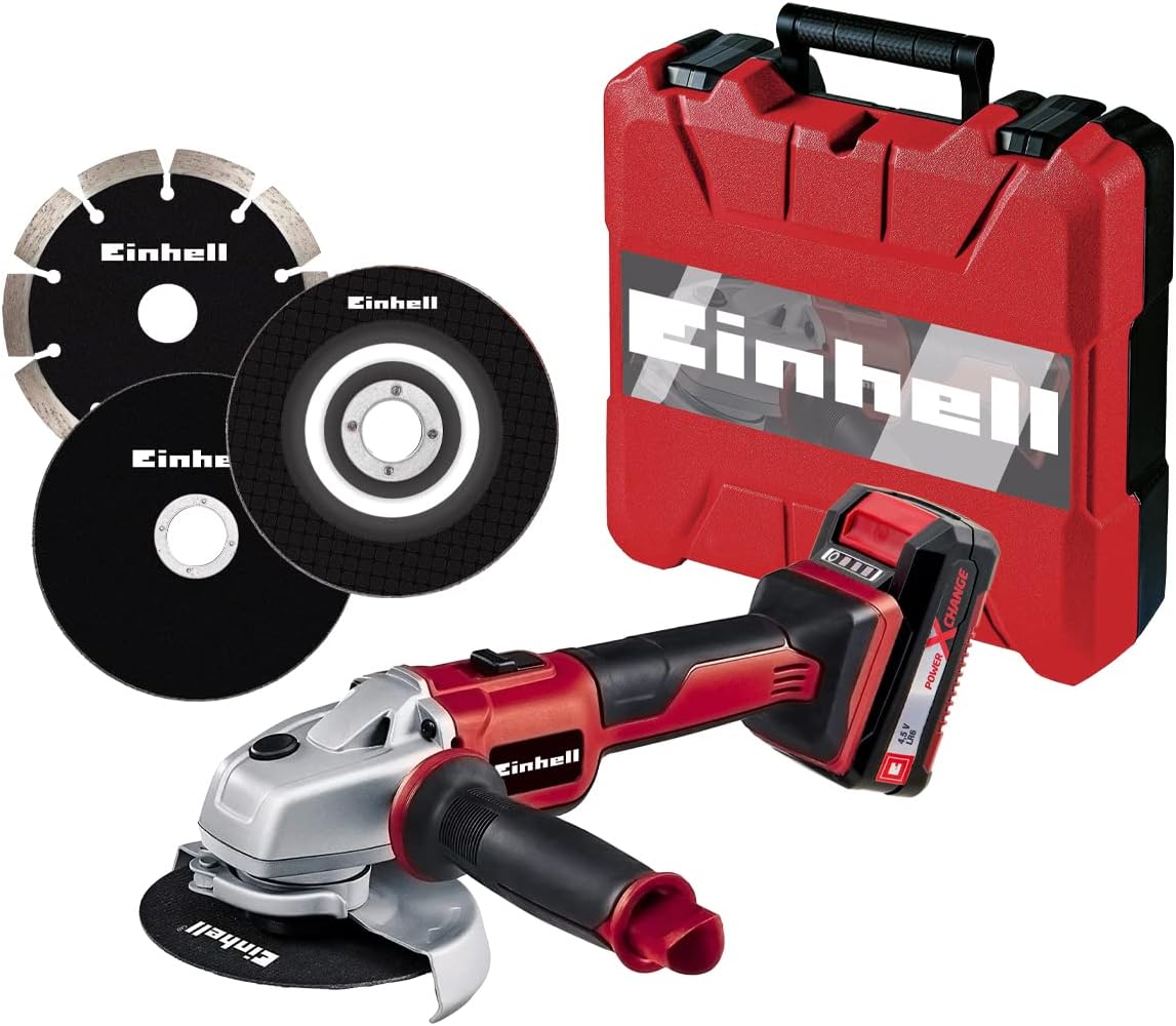 Happy People 41767 - Einhell Kids Power X-Change Axxio Akku Winkelschleifer inkl, Koffer| Kinder Spielzeug mit austauschbarer Batterieeinheit mit Sich bewegenden Schleifscheiben