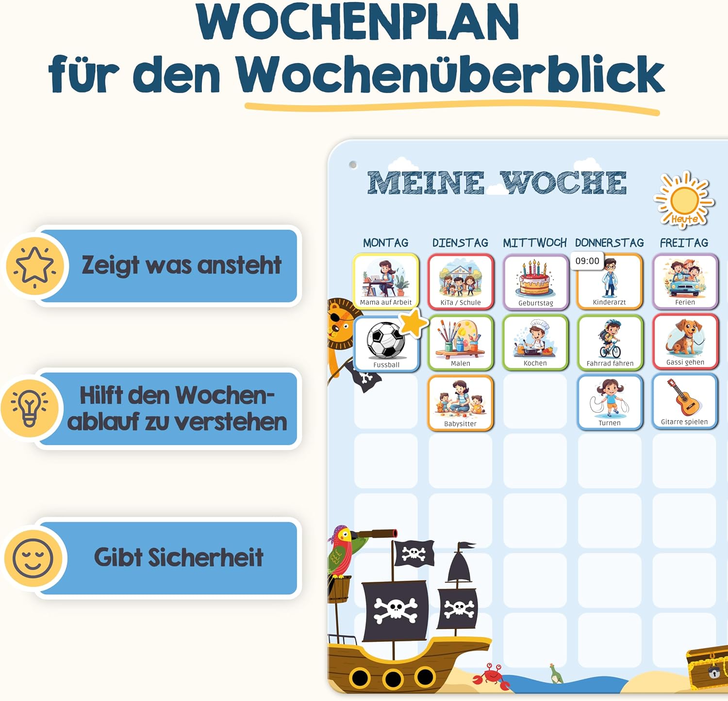 Wochenplaner, Kinderplaner, Wochenübersicht, Tagesaktivitäten, Bunter Kalender