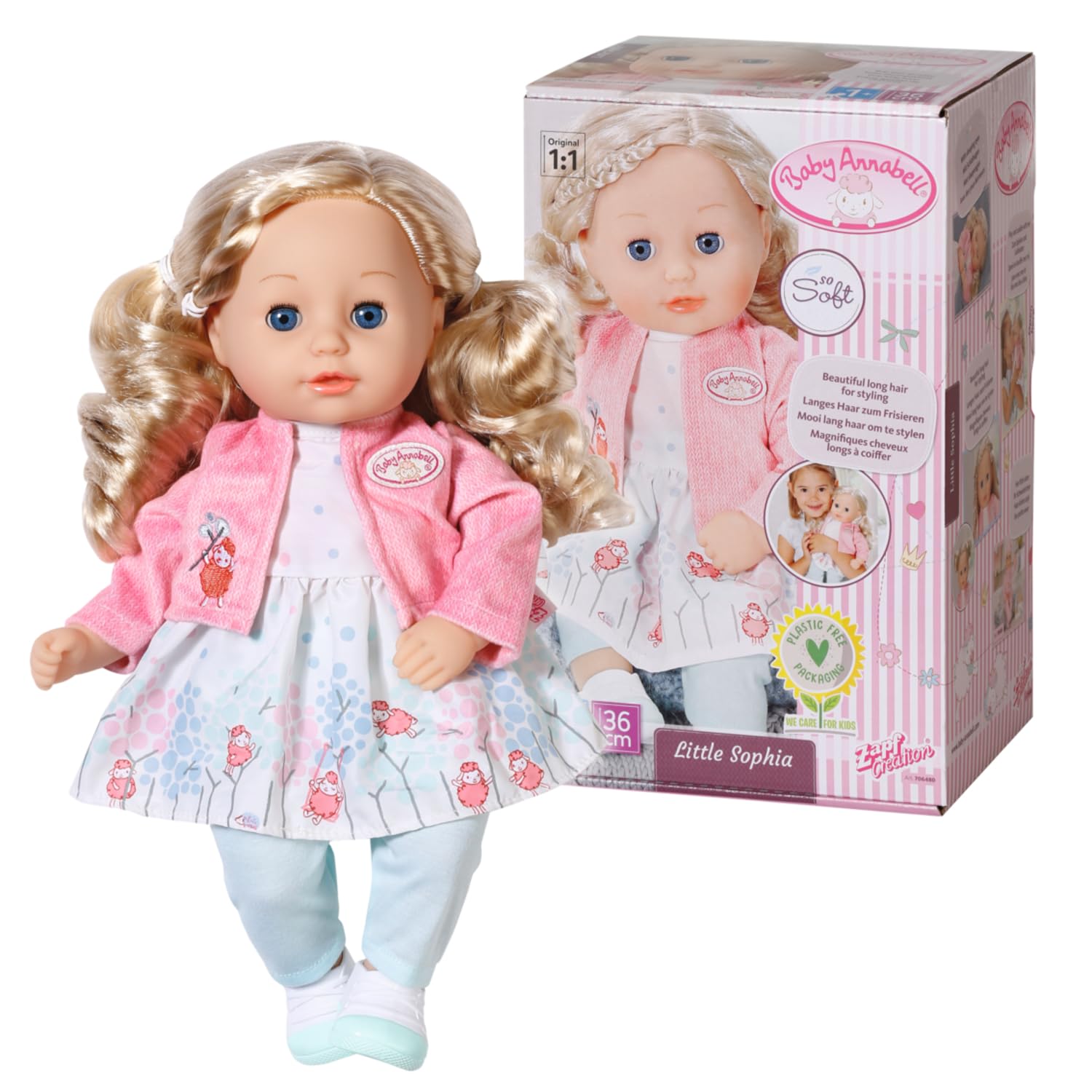 Baby Annabell, Puppe, Baby Annabell Little Sophia 36cm, weiche Puppe mit langen blonden Haaren, blauen Schlafaugen, inkl. Puppenkleidung, 706480, Zapf Creation.