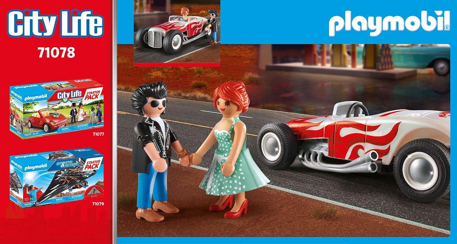 PLAYMOBIL 71078 City Life Starter Pack Hot Rod Spielzeug Auto im 50er Jahre Stil Spielzeugauto