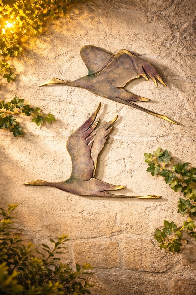Vögel, Metallskulptur, Wanddeko, Kunstwerk, Aufgehender Vogel