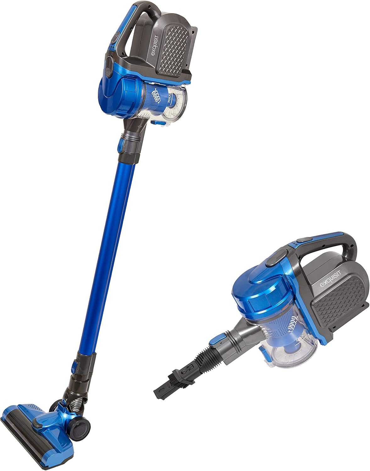 Exquisit BP 6601 BLS Akku-Staubsauger 2in1 kabelloser Staubsauger beutellos bis zu 40 Min. Akkulaufzeit Verschiedene Düsen LED-Beleuchtung 150 W  blau/schwarz 0.8 liters