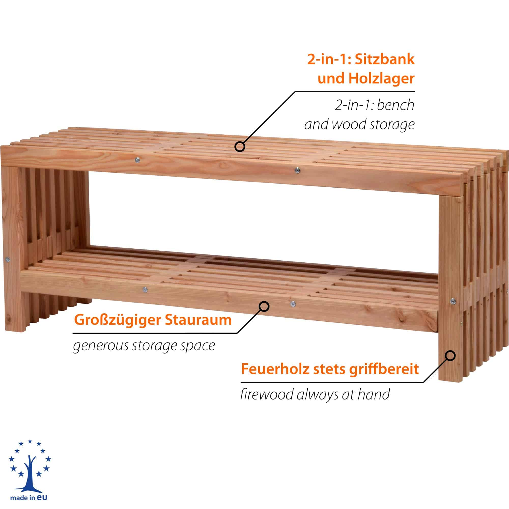 Dobar Gartenbank mit Staufach für Kaminholz „Freja“