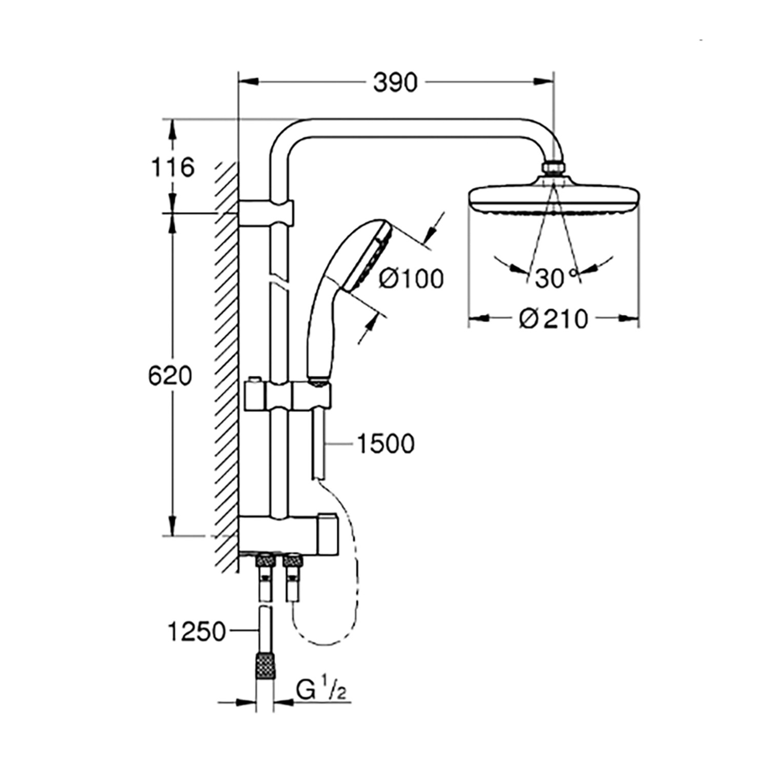 Grohe QuickFix Duschsystem Vitalio Start 250 mit Umstellung Wandmontage