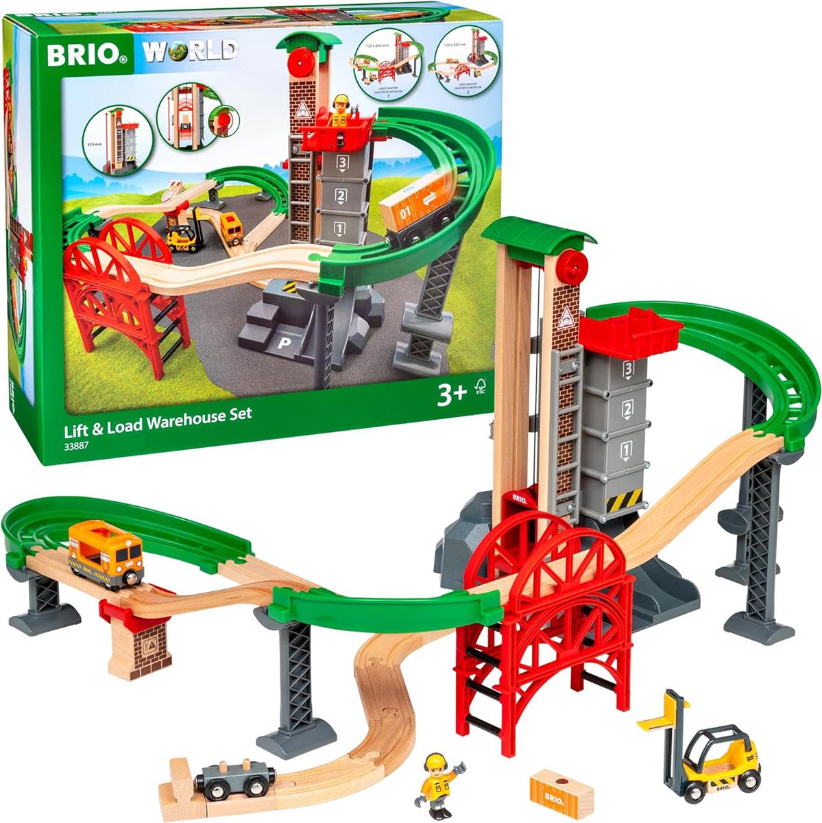 BRIO World 33887 Großes Lagerhaus Set mit Aufzug Holzeisenbahn Konstruktionsspielzeug Lift & Load Warehouse Set Holzspielzeug