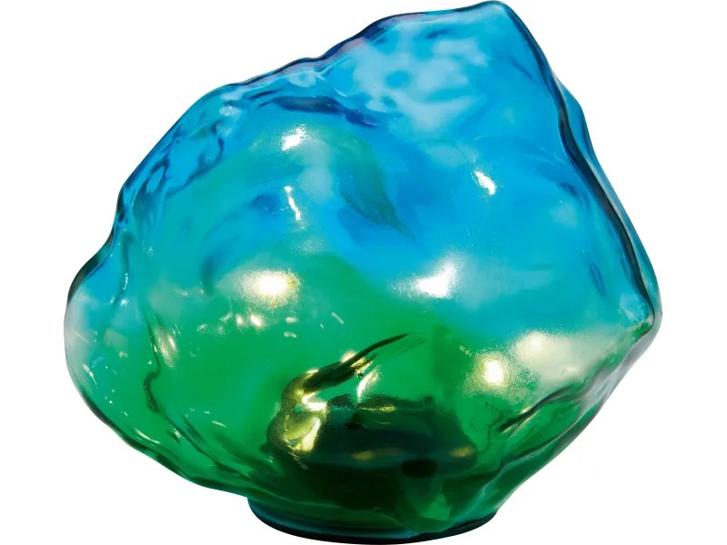 gläserner Stein, Kunstglas, bunter Stein, grün-blauer Farbverlauf, glatte Oberfläche