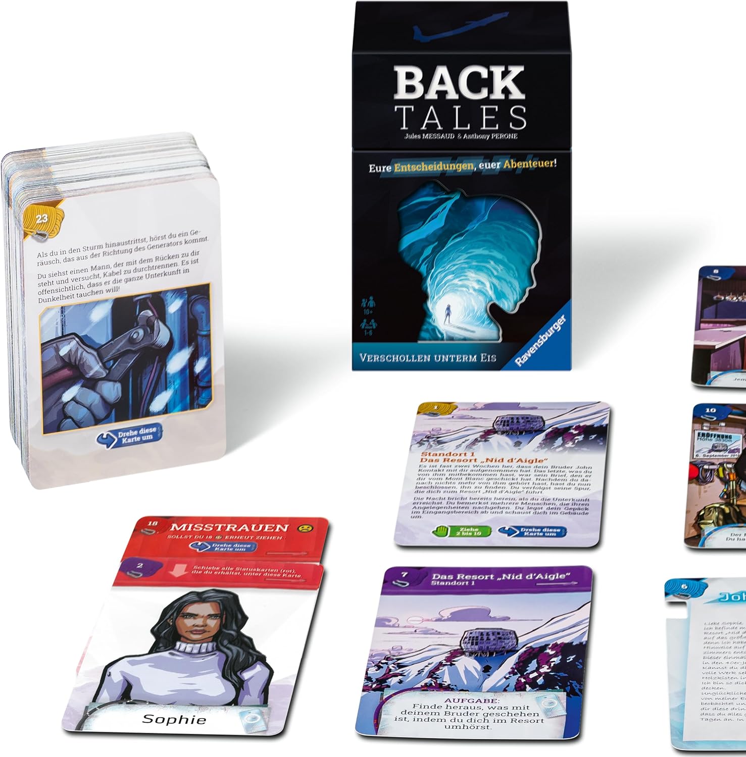 Ravensburger 24849 Back Tales - Verschollen unterm EIS, für 1-6 Spieler ab 10 Jahren, Kartenspiele, Gesellschaftsspiele Mystery Spiele Spiele für Erwachsene