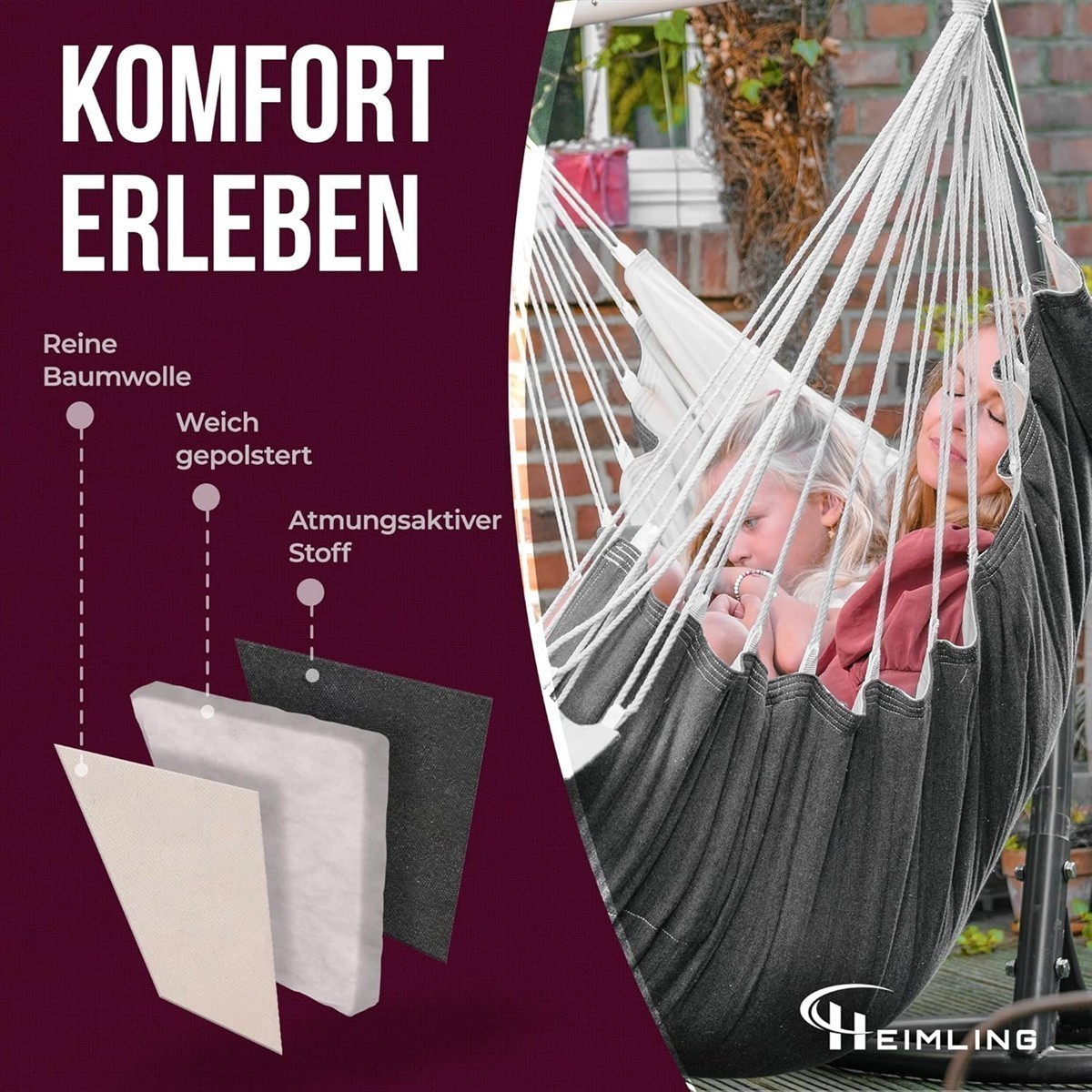Hängematte, Outdoor-Hängematte, Aufhängungshängematte, Baumwollstoff, Grau