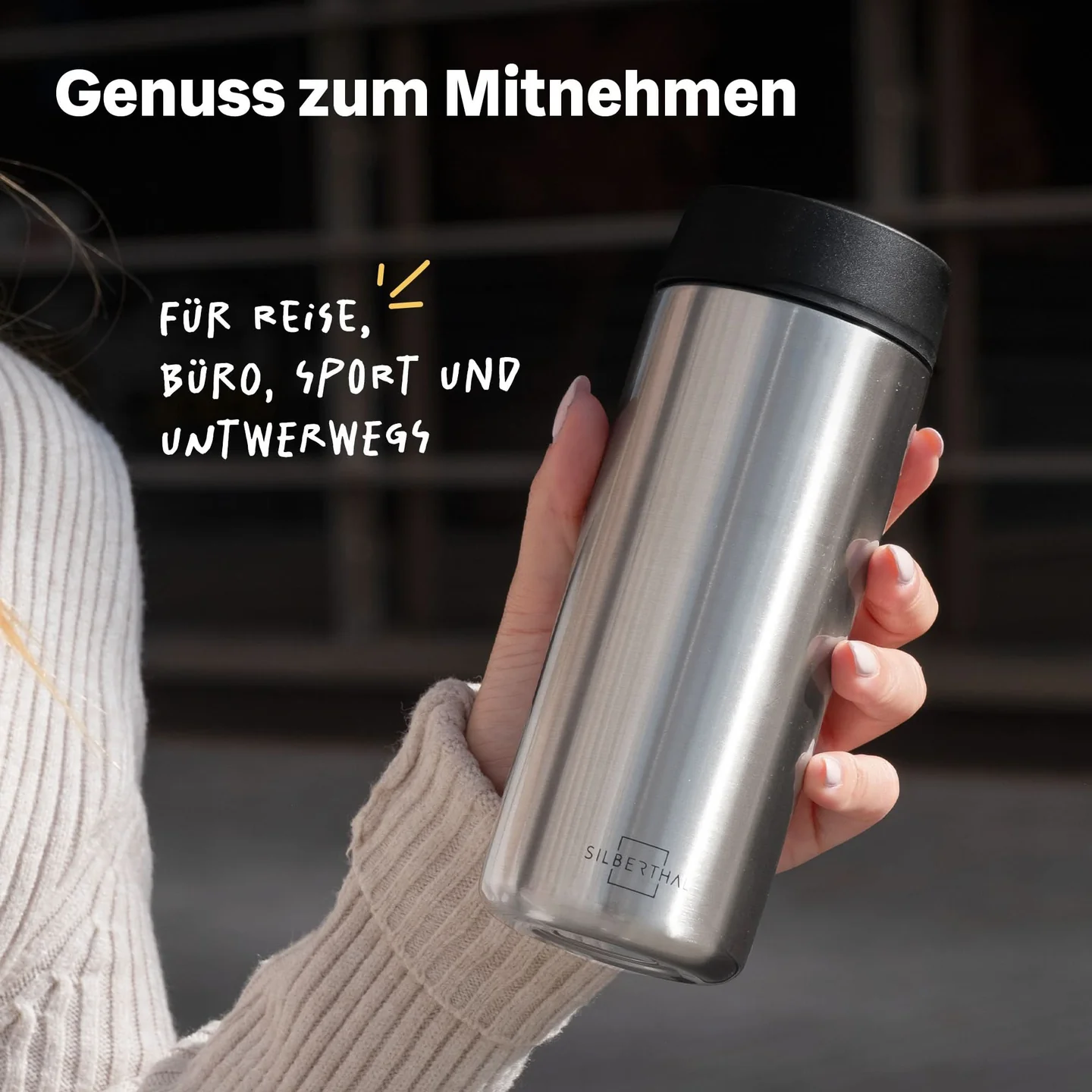 Silberthal Thermobecher 350ml vakuumisoliert Doppelwand Silber