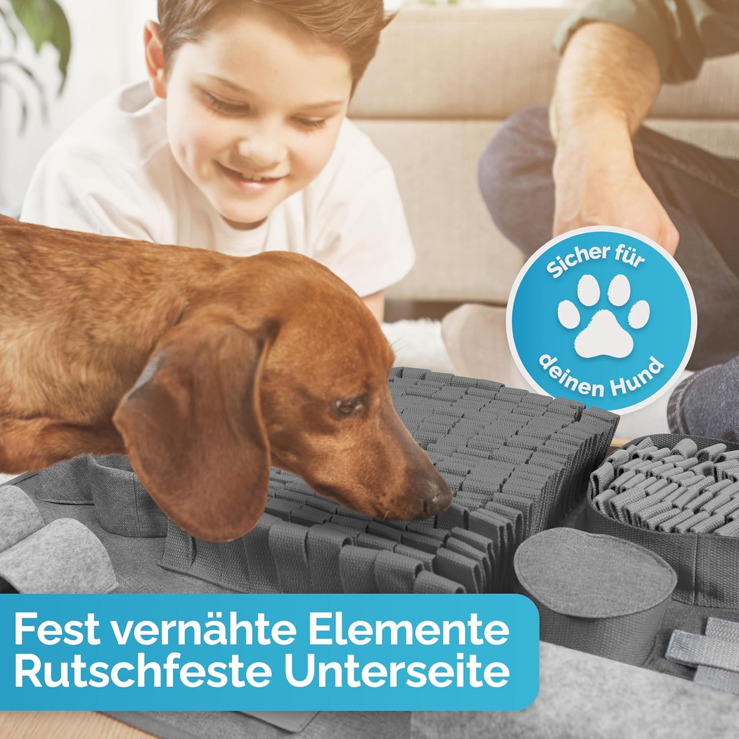 Briliantwerk Schnüffelteppich Hund – Extrem widerstandsfähiges Material - 10 Trainingselemente und 3 Schwierigkeitsstufen Intelligenzspielzeug grau