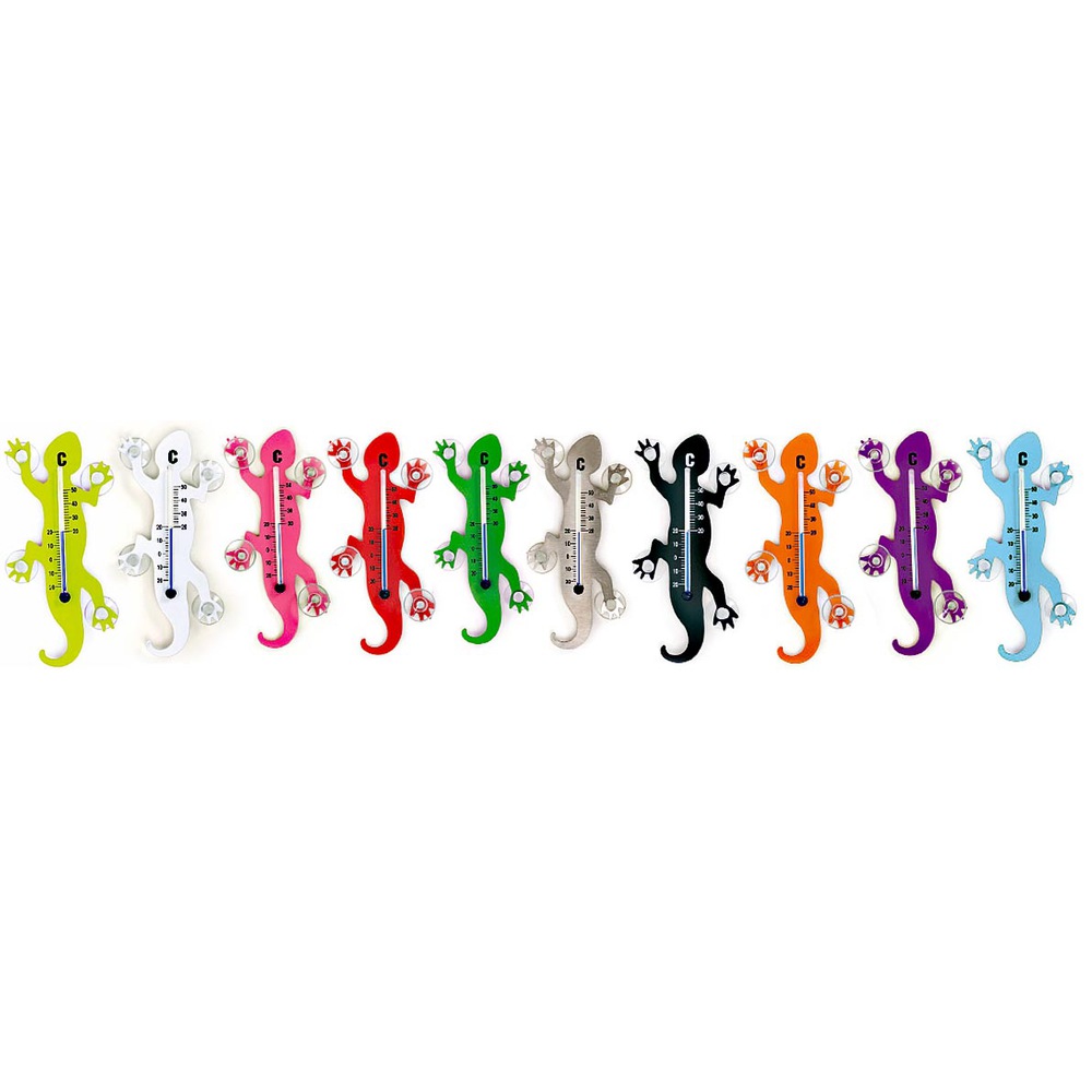 Fenster - Thermometer Gecko aus Metall, 14 cm mit 4 starken Saugnäpfen zur Befestigung innen und auß