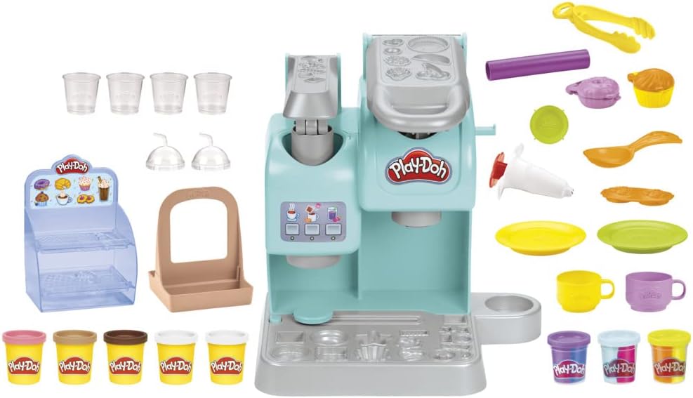 Play-Doh Kitchen Creations Knetspaß Cafe Spielset mit 20 Accessoires und 8 Dosen zweifarbige Knete