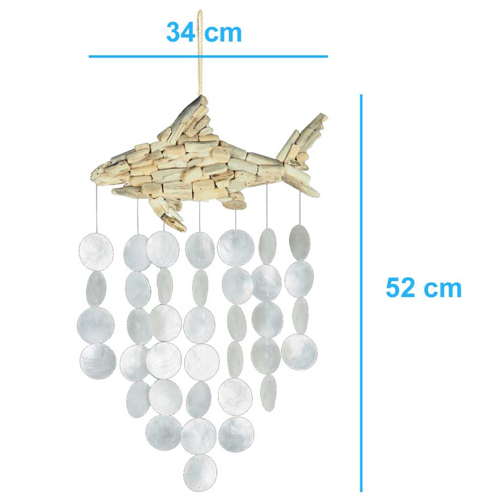 Auswahl Winspiele Strandgut Hai / Seepferd Muschelstücke Perlmutt Capiz Mobile für Fenster, Balkon &