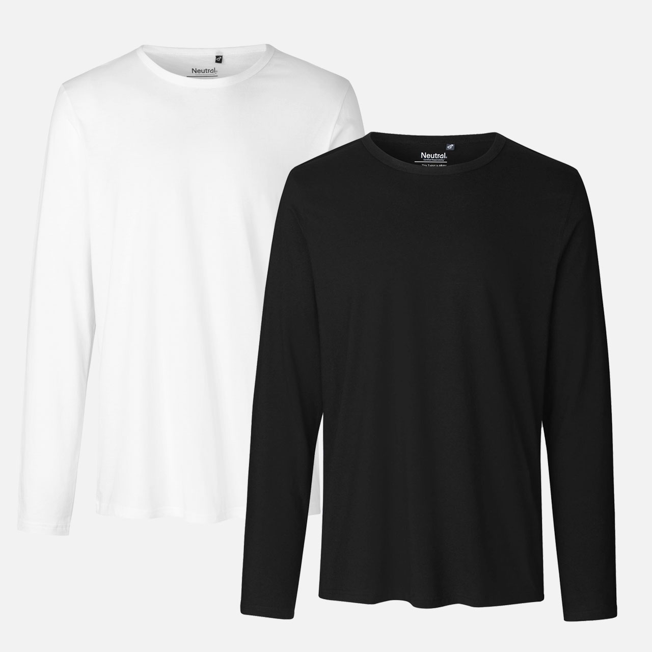 Langarmshirt, Rundhalsausschnitt, Baumwolle, Schwarz, Weiß