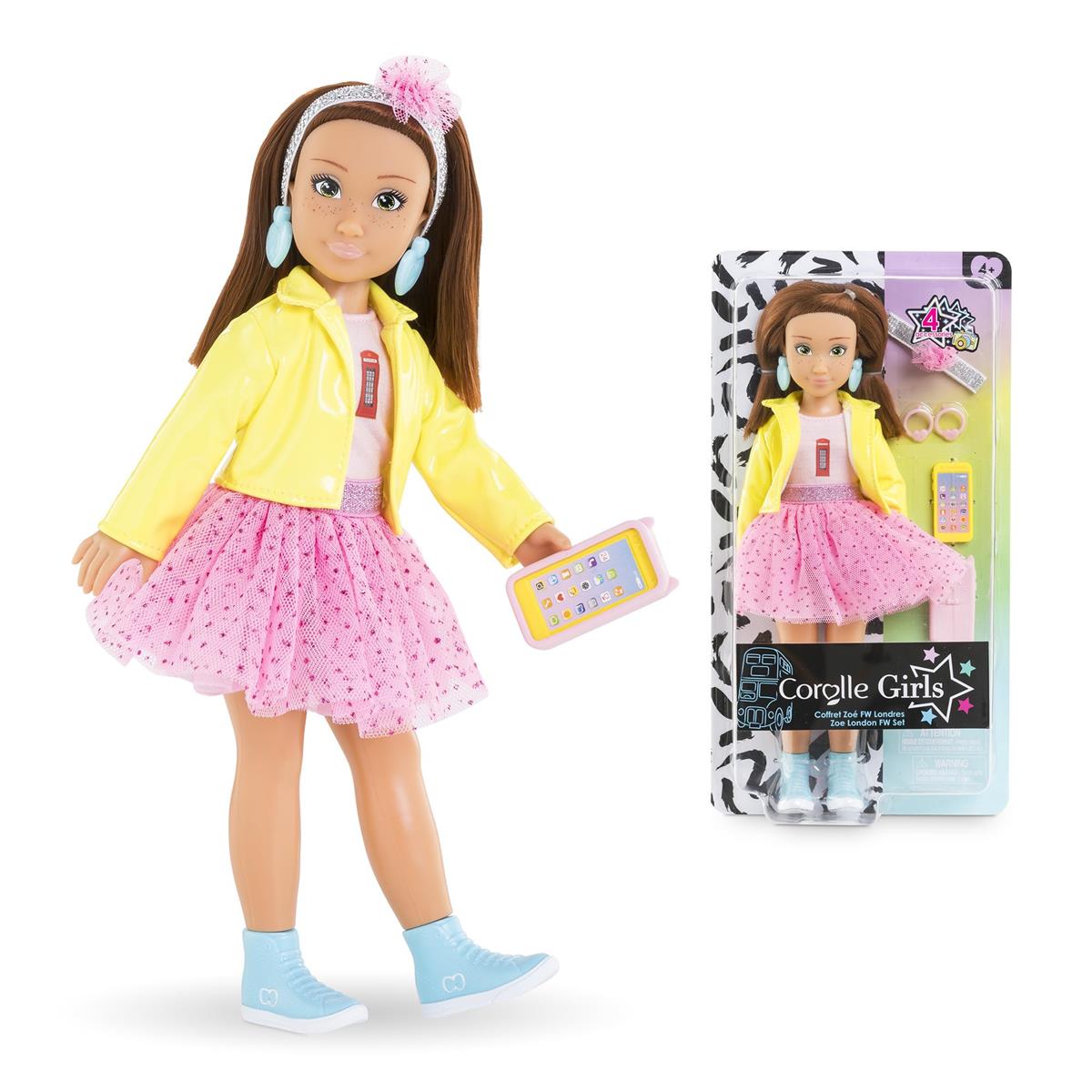 Corolle 900060018 Girls Zoe London Fashion, Ankleidepuppe im Londoner Fashion Week Look und 4 Teile, Vanilleduft, 28cm, ab 4 Jahre