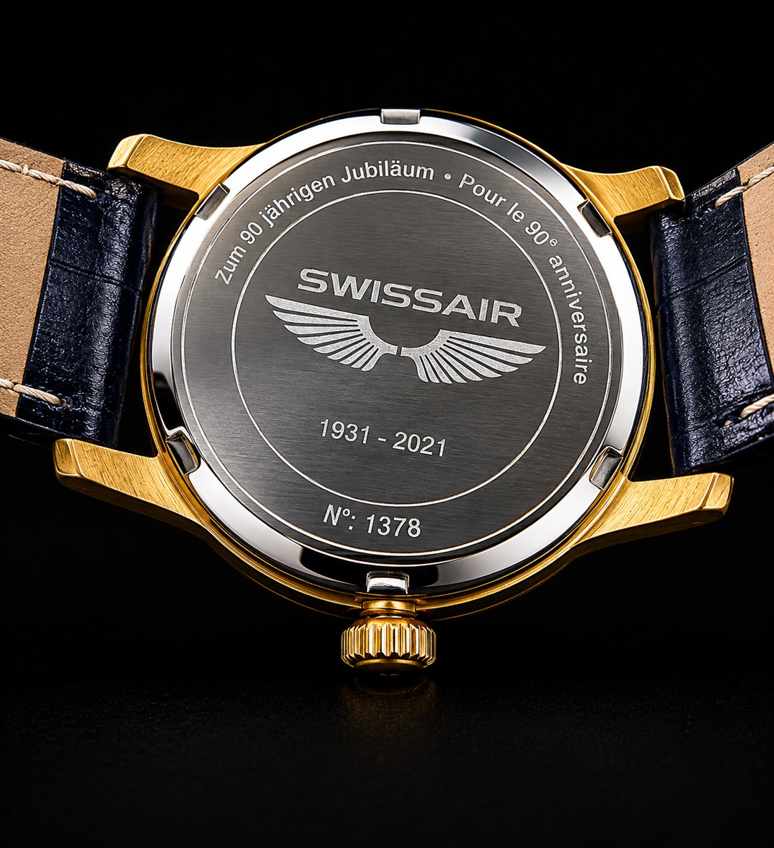 Uhrenboden, Schweiz-Automatikuhr, Goldton, Lederband, Logo Winged emblems