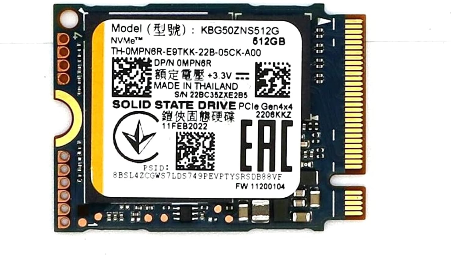 Kioxia BG5 512GB 2230 M.2 NVMe PCIe4.0x4 SSD Solid State KBG50ZNS512G