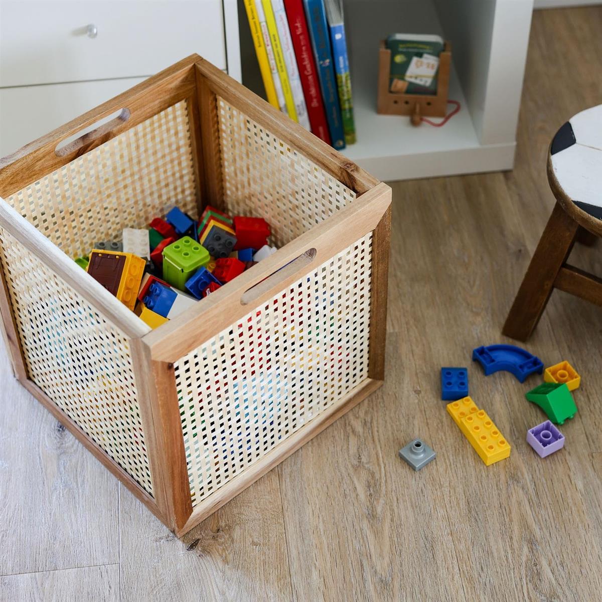 HMF Aufbewahrungskorb passend für Kallax Regale Korb aus Rattan mit Wiener Geflecht und Akazienholz Muster 3 32 x 34 x 32 cm