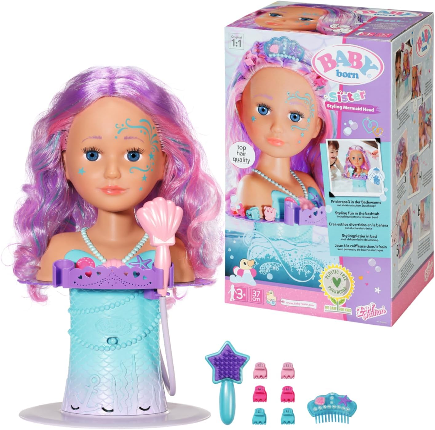Zapf Creation 830550 BABY born Sister Styling Head Meerjungfrau Schminkkopf Frisierkopf Duschkopf