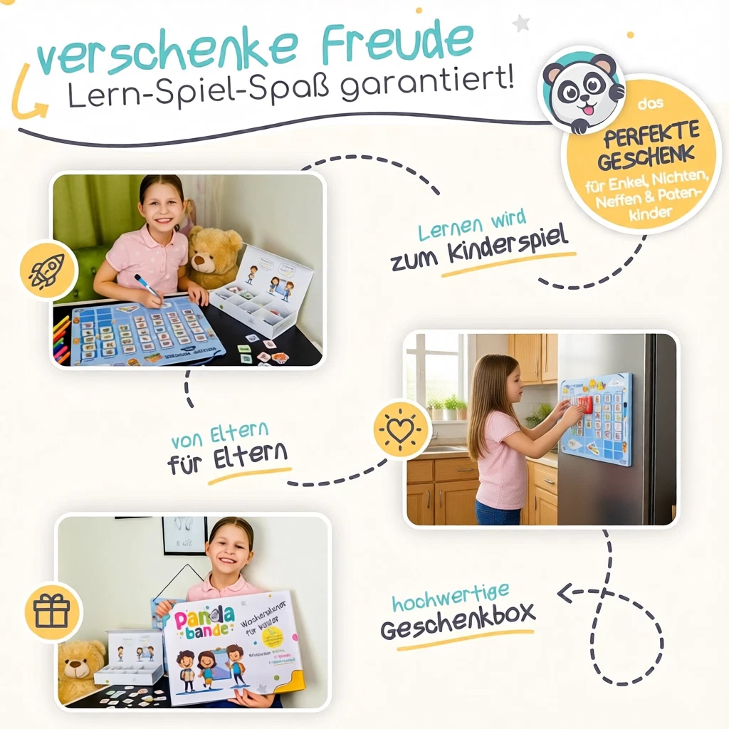 Pandabande XL Magnettafel 300 Magnete Wochenplaner Kinder Montessori Aufgabenplan