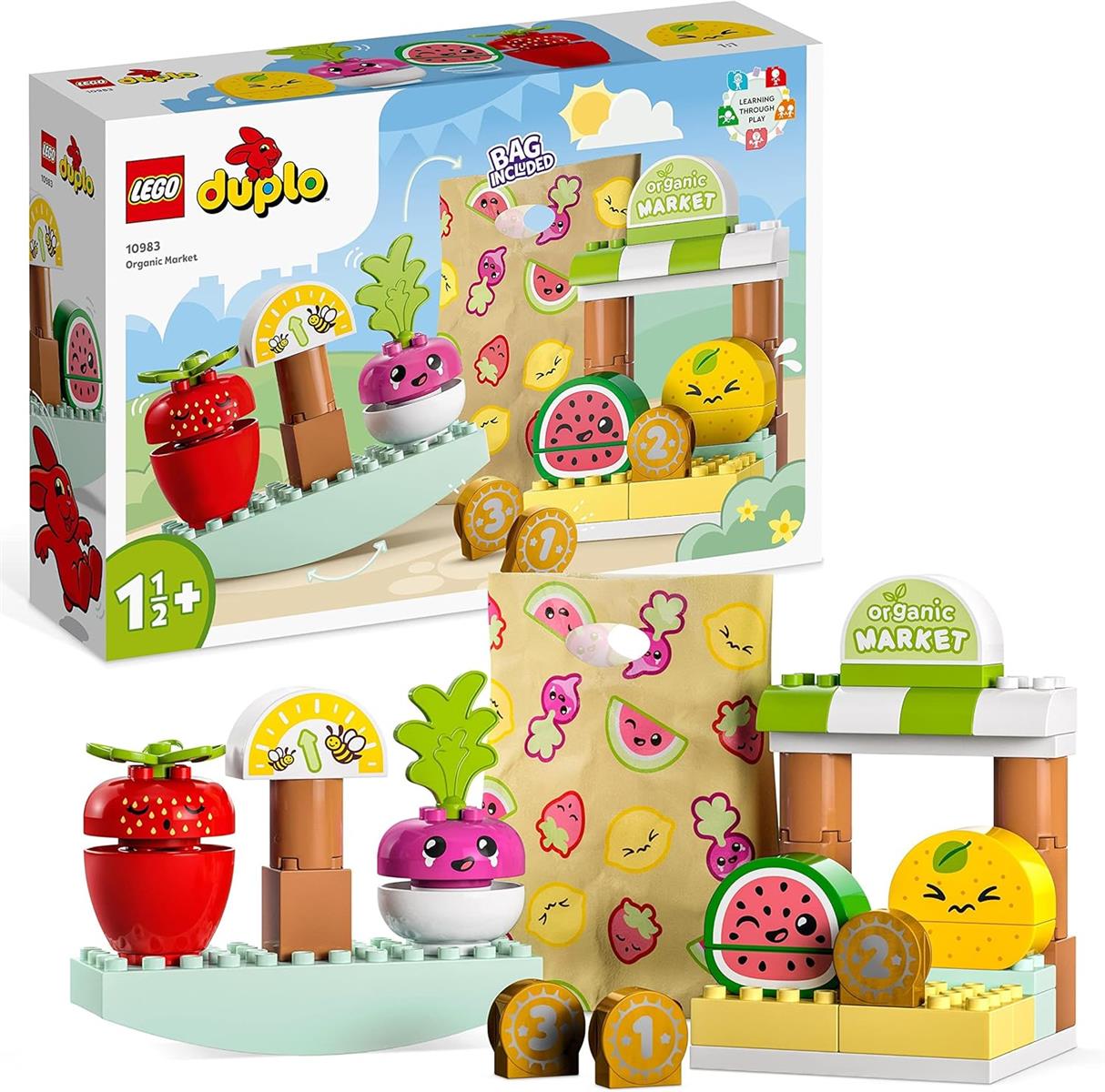 LEGO DUPLO My First Biomarkt, Spielzeug-Shop-Set für Jungen und Mädchen, Lernspielzeug für Kleinkinder ab 1,5 Jahren, Obst- und Gemüsezubehör 10983